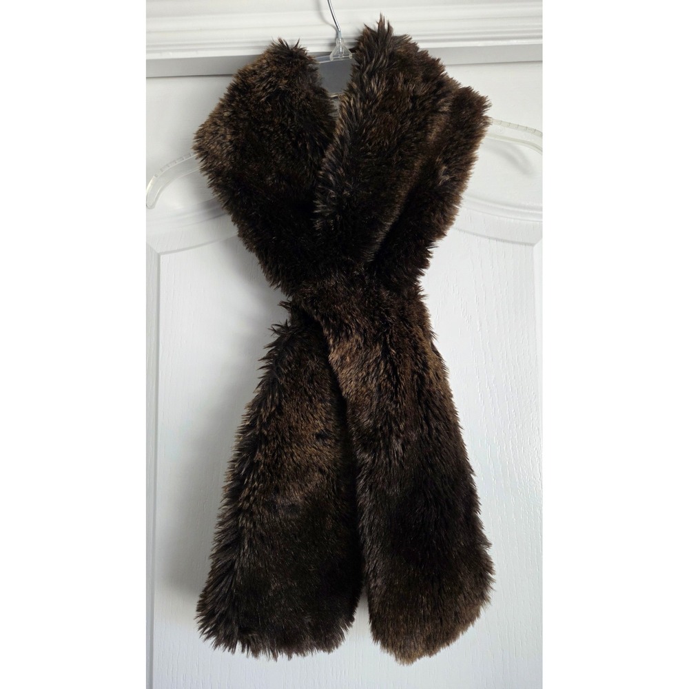 Restoration Hardware Faux‎ Fur Pull Through Scarf Brown Plush Winter Neck Warmer